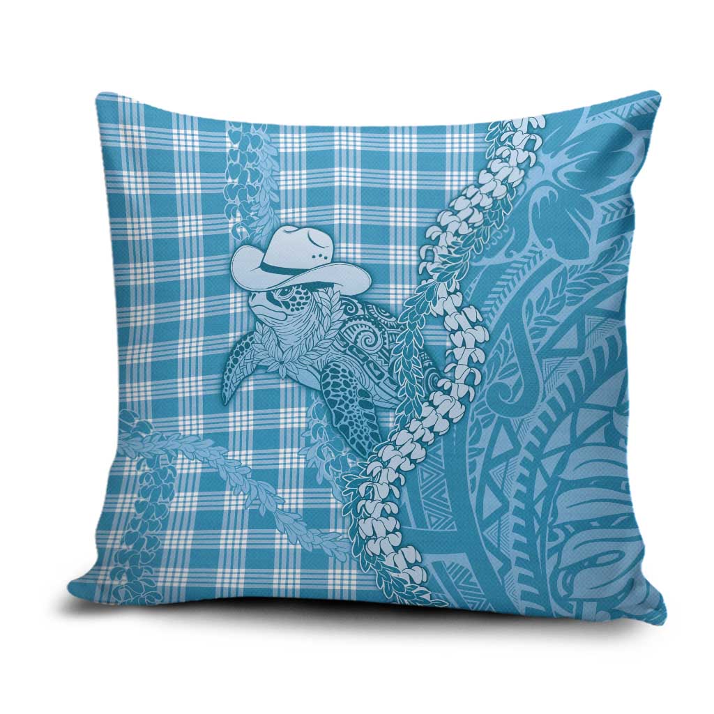 Blue Hawaii Palaka Cowboy Turtle Pillow Cover Hawaiian Paniolo Puakenikeni Maile Lei - Polynesian Pride