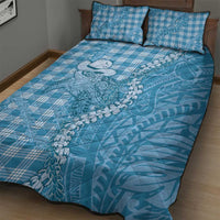 Blue Hawaii Palaka Cowboy Turtle Quilt Bed Set Hawaiian Paniolo Puakenikeni Maile Lei - Polynesian Pride