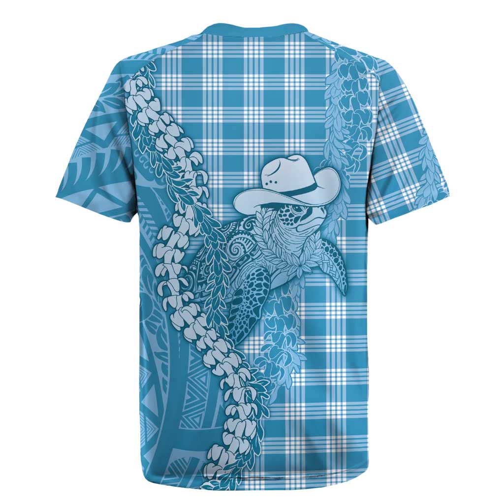 Blue Hawaii Palaka Cowboy Turtle Rugby Jersey Hawaiian Paniolo Puakenikeni Maile Lei - Polynesian Pride