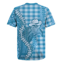 Blue Hawaii Palaka Cowboy Turtle Rugby Jersey Hawaiian Paniolo Puakenikeni Maile Lei - Polynesian Pride