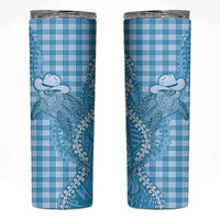 Blue Hawaii Palaka Cowboy Turtle Skinny Tumbler Hawaiian Paniolo Puakenikeni Maile Lei - Polynesian Pride