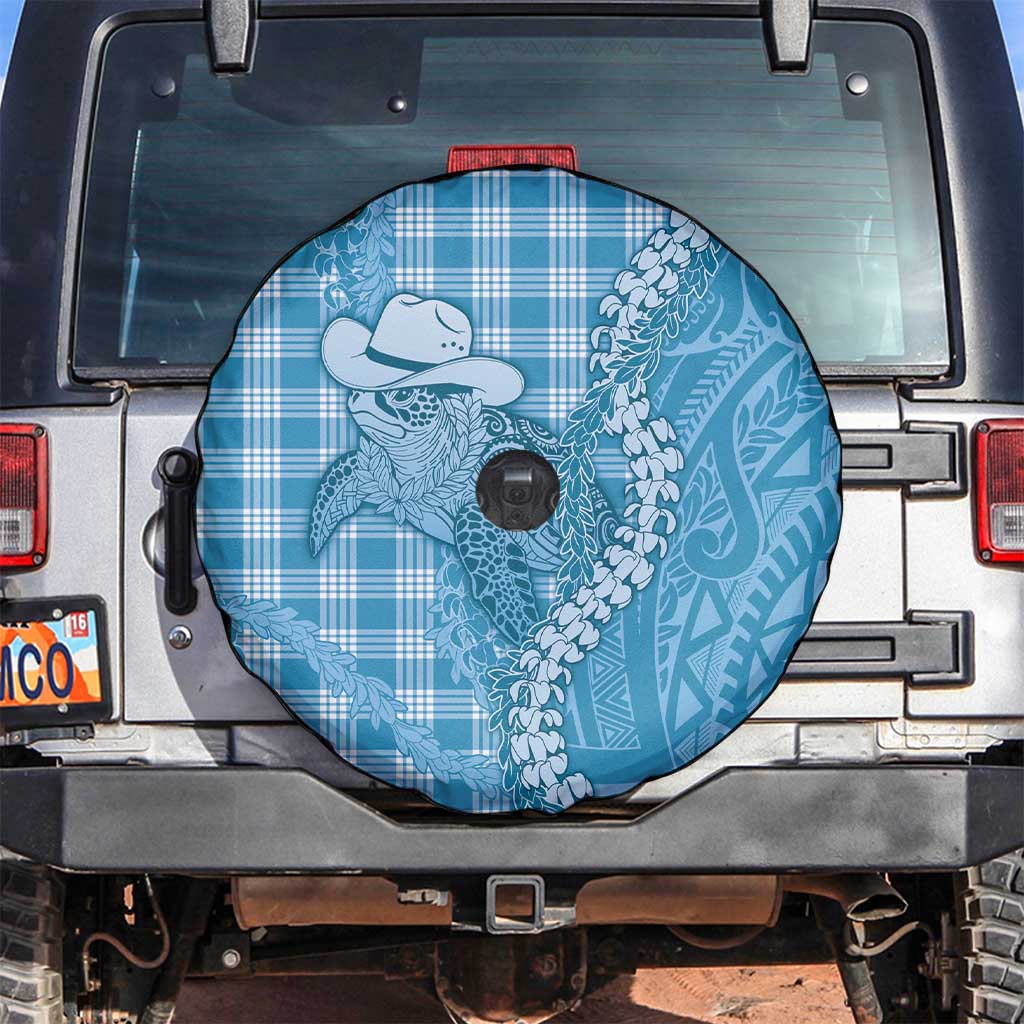 Blue Hawaii Palaka Cowboy Turtle Spare Tire Cover Hawaiian Paniolo Puakenikeni Maile Lei - Polynesian Pride