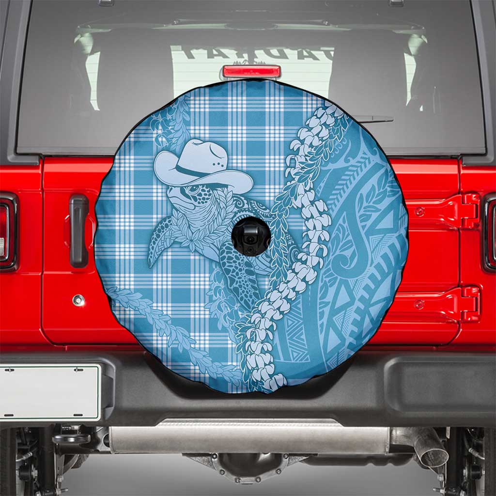 Blue Hawaii Palaka Cowboy Turtle Spare Tire Cover Hawaiian Paniolo Puakenikeni Maile Lei - Polynesian Pride