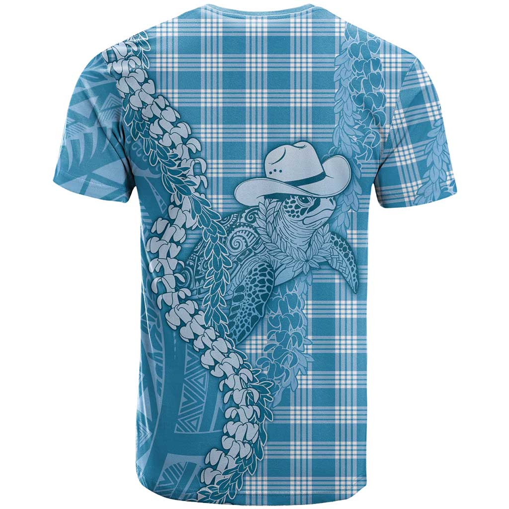 Blue Hawaii Palaka Cowboy Turtle T Shirt Hawaiian Paniolo Puakenikeni Maile Lei - Polynesian Pride
