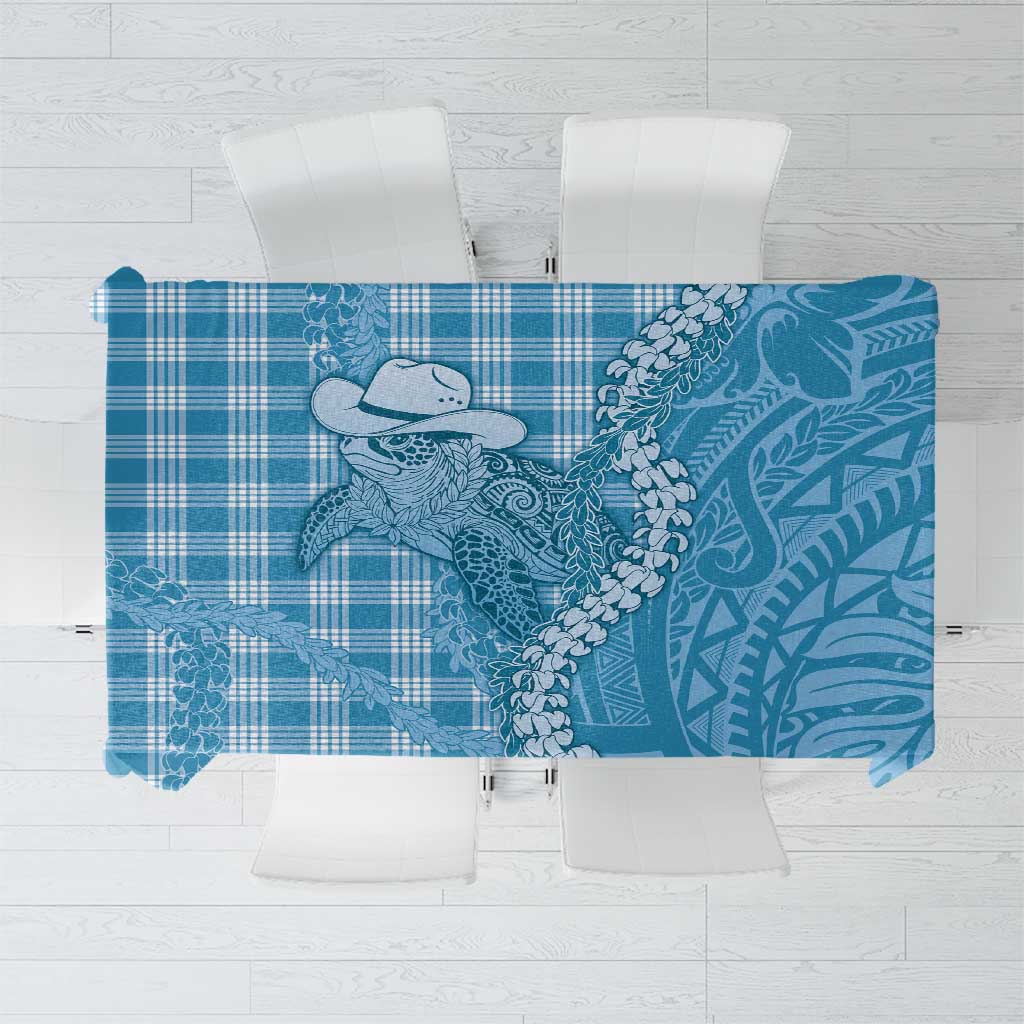 Blue Hawaii Palaka Cowboy Turtle Tablecloth Hawaiian Paniolo Puakenikeni Maile Lei - Polynesian Pride