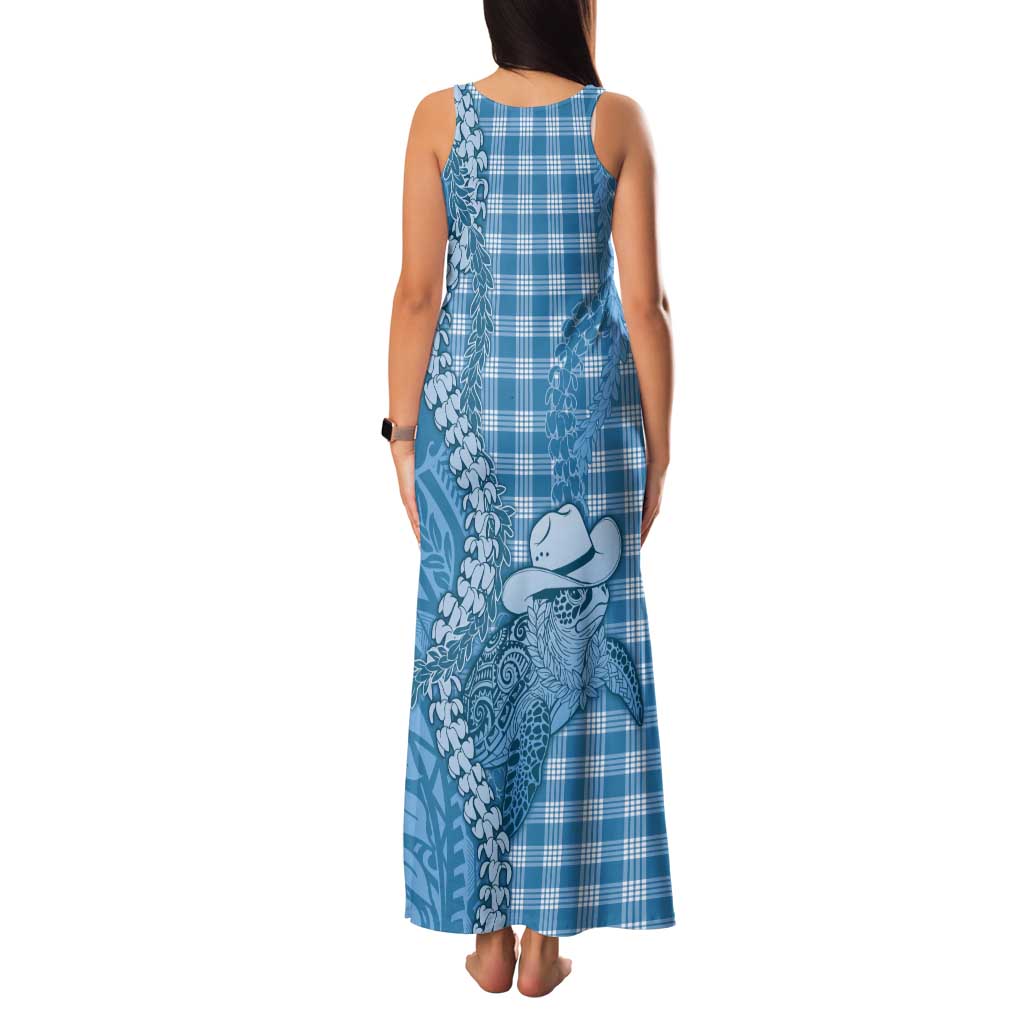 Blue Hawaii Palaka Cowboy Turtle Tank Maxi Dress Hawaiian Paniolo Puakenikeni Maile Lei - Polynesian Pride