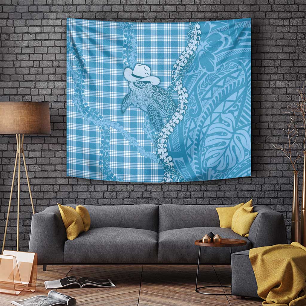 Blue Hawaii Palaka Cowboy Turtle Tapestry Hawaiian Paniolo Puakenikeni Maile Lei - Polynesian Pride