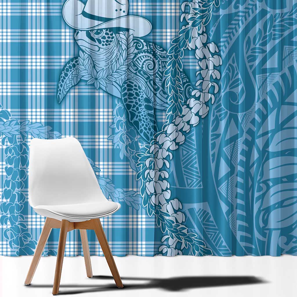 Blue Hawaii Palaka Cowboy Turtle Window Curtain Hawaiian Paniolo Puakenikeni Maile Lei - Polynesian Pride