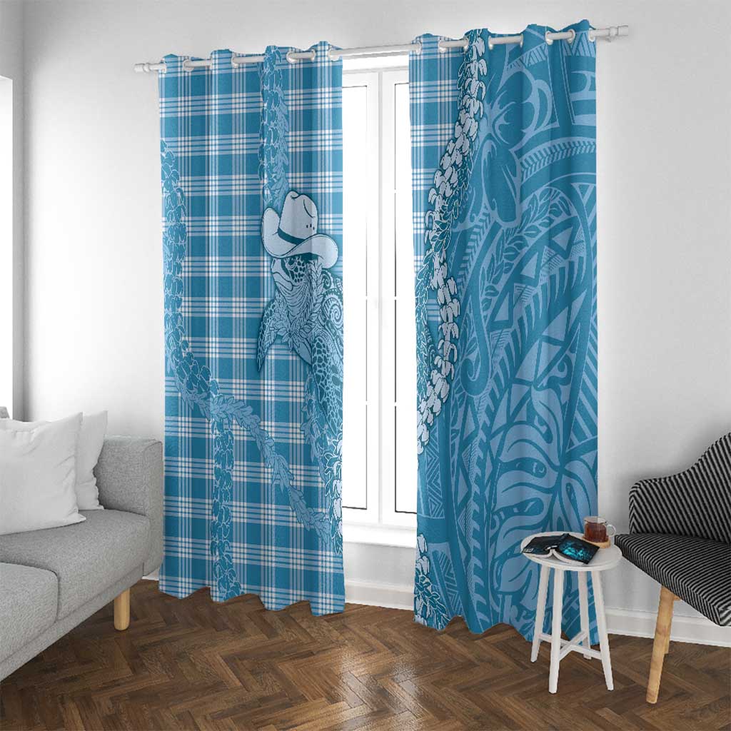 Blue Hawaii Palaka Cowboy Turtle Window Curtain Hawaiian Paniolo Puakenikeni Maile Lei - Polynesian Pride
