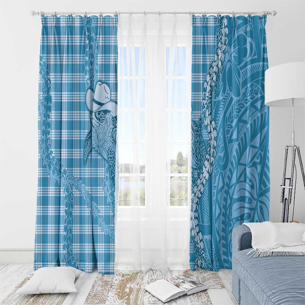 Blue Hawaii Palaka Cowboy Turtle Window Curtain Hawaiian Paniolo Puakenikeni Maile Lei - Polynesian Pride