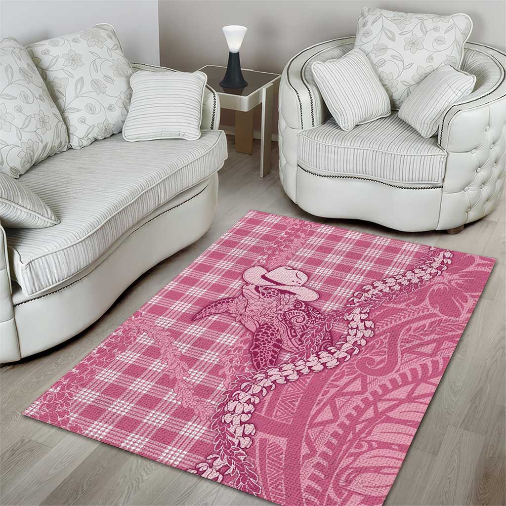 Pink Hawaii Palaka Cowboy Turtle Area Rug Hawaiian Paniolo Puakenikeni Maile Lei - Polynesian Pride