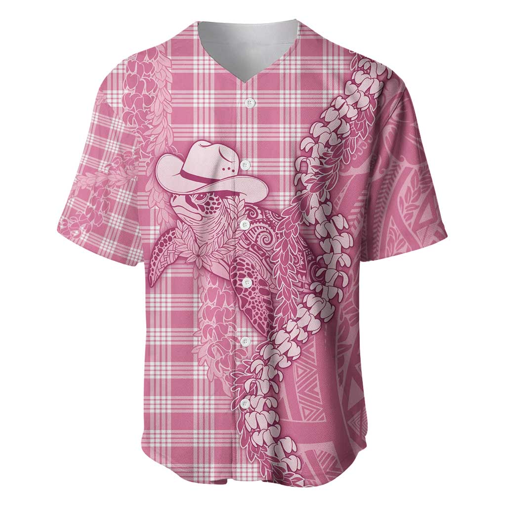 Pink Hawaii Palaka Cowboy Turtle Baseball Jersey Hawaiian Paniolo Puakenikeni Maile Lei - Polynesian Pride
