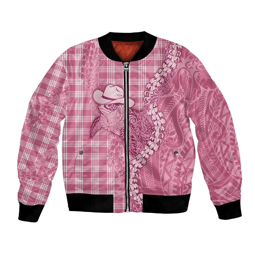 Pink Hawaii Palaka Cowboy Turtle Bomber Jacket Hawaiian Paniolo Puakenikeni Maile Lei - Polynesian Pride