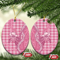 Pink Hawaii Palaka Cowboy Turtle Ceramic Ornament Hawaiian Paniolo Puakenikeni Maile Lei - Polynesian Pride
