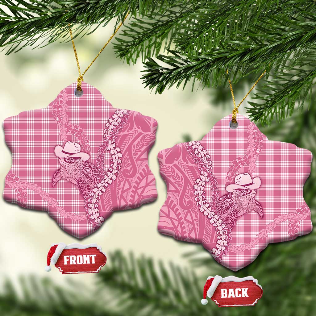 Pink Hawaii Palaka Cowboy Turtle Ceramic Ornament Hawaiian Paniolo Puakenikeni Maile Lei - Polynesian Pride