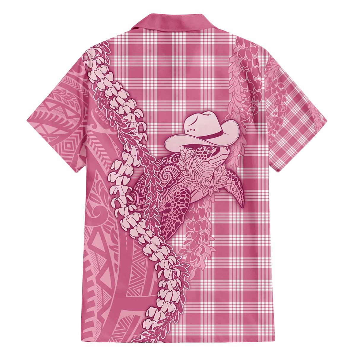 Pink Hawaii Palaka Cowboy Turtle Family Matching Off The Shoulder Long Sleeve Dress and Hawaiian Shirt Hawaiian Paniolo Puakenikeni Maile Lei - Polynesian Pride