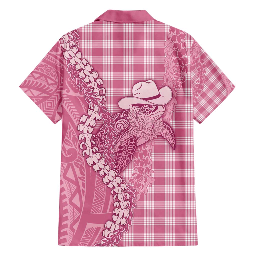 Pink Hawaii Palaka Cowboy Turtle Family Matching Off Shoulder Short Dress and Hawaiian Shirt Hawaiian Paniolo Puakenikeni Maile Lei - Polynesian Pride