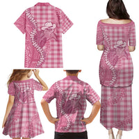 Pink Hawaii Palaka Cowboy Turtle Family Matching Puletasi and Hawaiian Shirt Hawaiian Paniolo Puakenikeni Maile Lei - Polynesian Pride