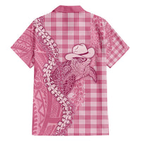 Pink Hawaii Palaka Cowboy Turtle Family Matching Short Sleeve Bodycon Dress and Hawaiian Shirt Hawaiian Paniolo Puakenikeni Maile Lei - Polynesian Pride
