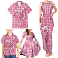 Pink Hawaii Palaka Cowboy Turtle Family Matching Tank Maxi Dress and Hawaiian Shirt Hawaiian Paniolo Puakenikeni Maile Lei - Polynesian Pride