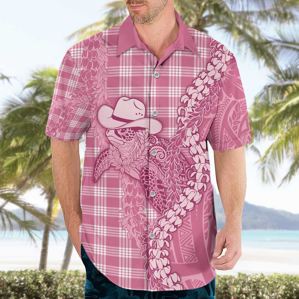 Pink Hawaii Palaka Cowboy Turtle Hawaiian Shirt Hawaiian Paniolo Puakenikeni Maile Lei - Polynesian Pride