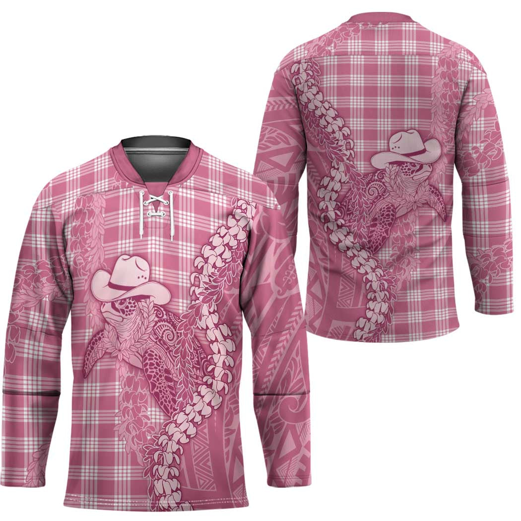 Pink Hawaii Palaka Cowboy Turtle Hockey Jersey Hawaiian Paniolo Puakenikeni Maile Lei - Polynesian Pride