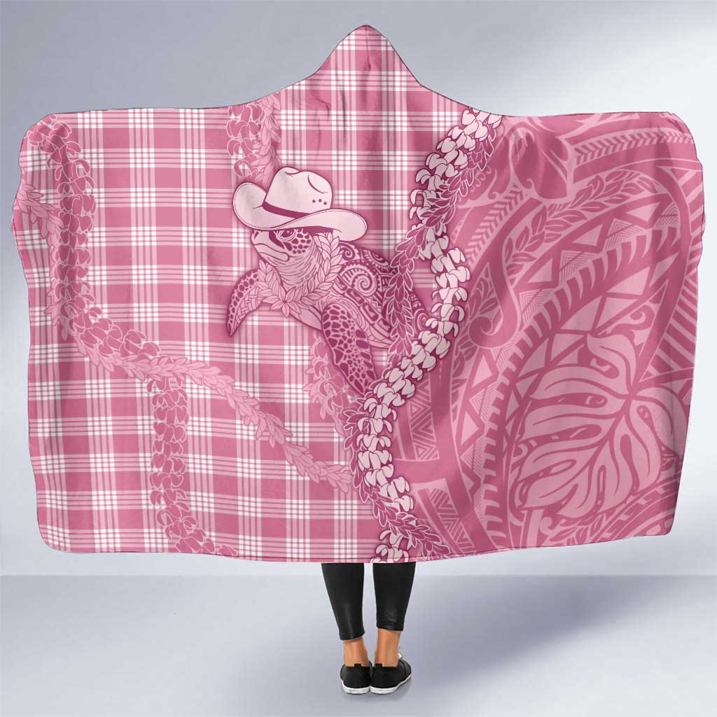 Pink Hawaii Palaka Cowboy Turtle Hooded Blanket Hawaiian Paniolo Puakenikeni Maile Lei - Polynesian Pride