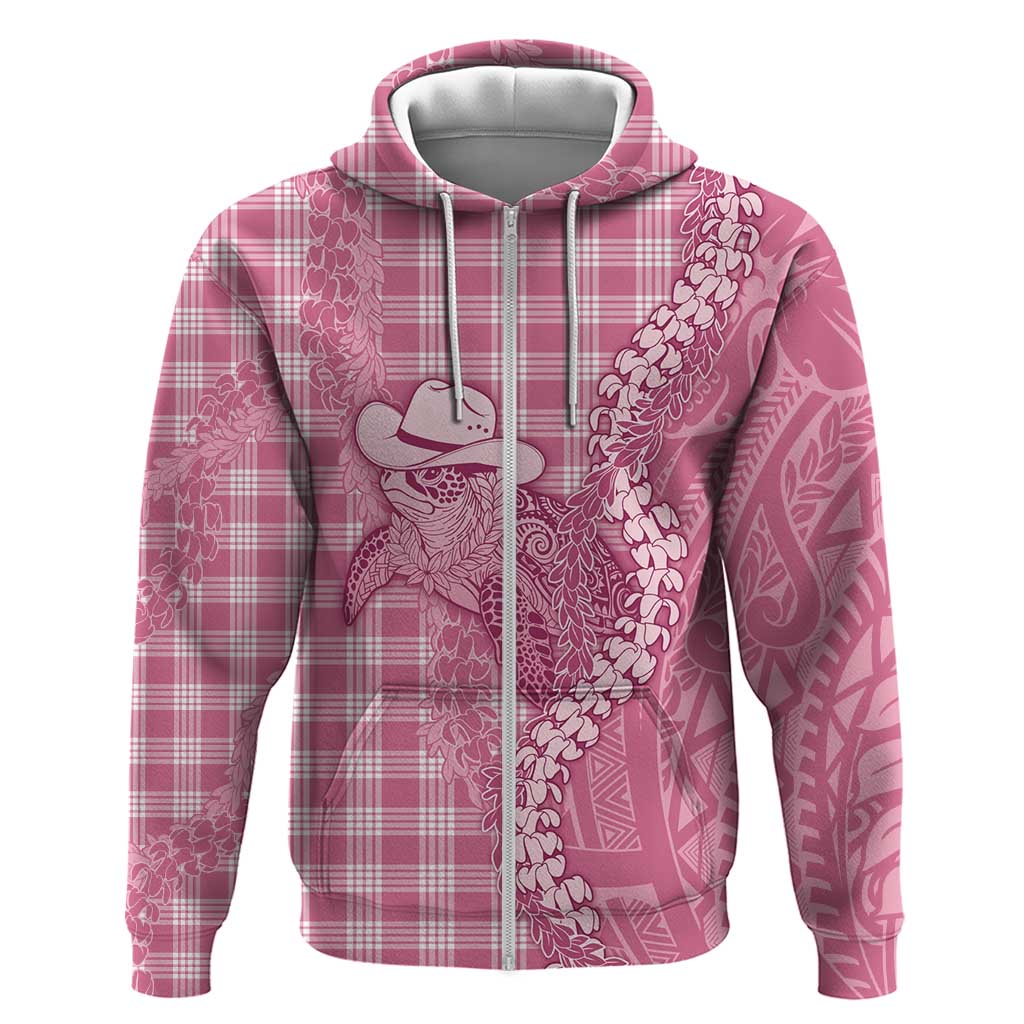 Pink Hawaii Palaka Cowboy Turtle Hoodie Hawaiian Paniolo Puakenikeni Maile Lei - Polynesian Pride