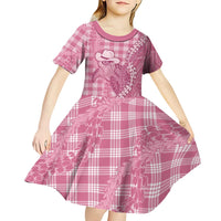 Pink Hawaii Palaka Cowboy Turtle Kid Short Sleeve Dress Hawaiian Paniolo Puakenikeni Maile Lei - Polynesian Pride