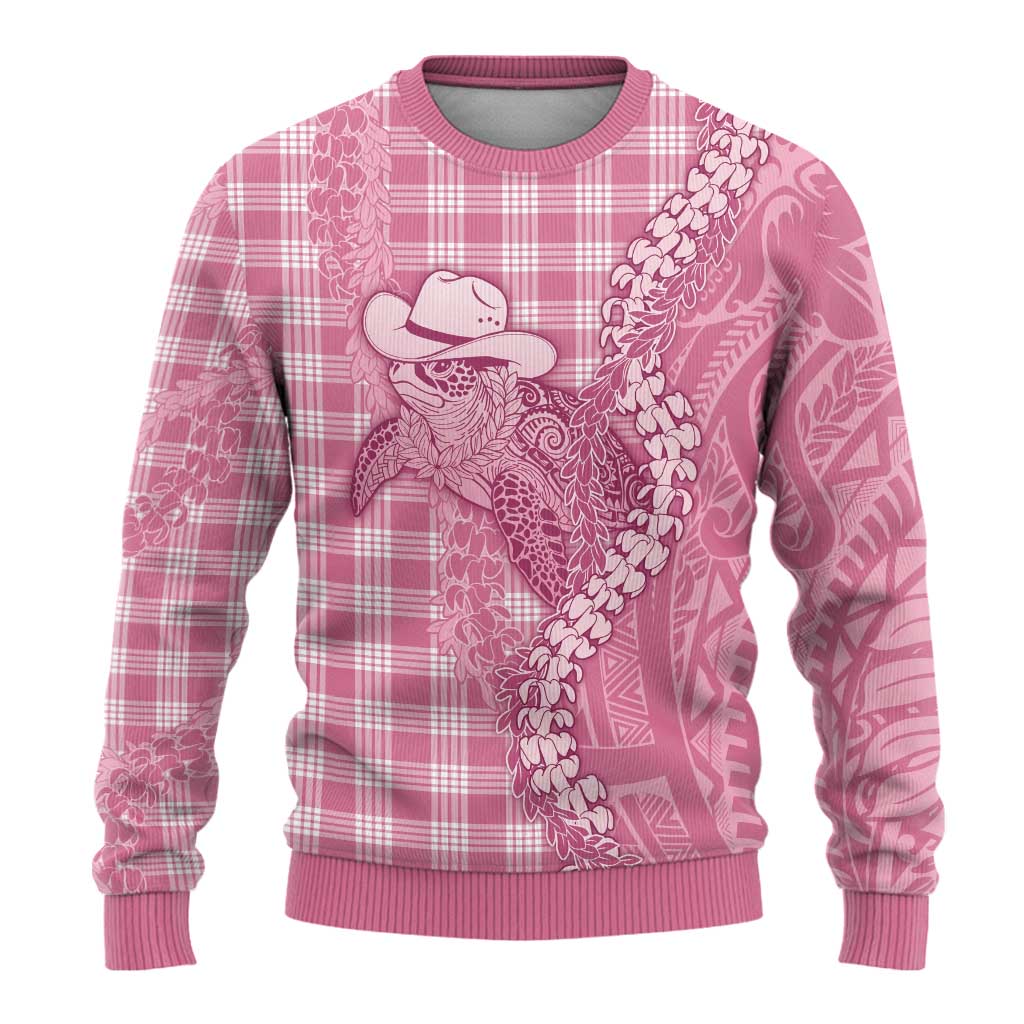 Pink Hawaii Palaka Cowboy Turtle Ugly Christmas Sweater Hawaiian Paniolo Puakenikeni Maile Lei - Polynesian Pride
