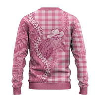 Pink Hawaii Palaka Cowboy Turtle Ugly Christmas Sweater Hawaiian Paniolo Puakenikeni Maile Lei - Polynesian Pride