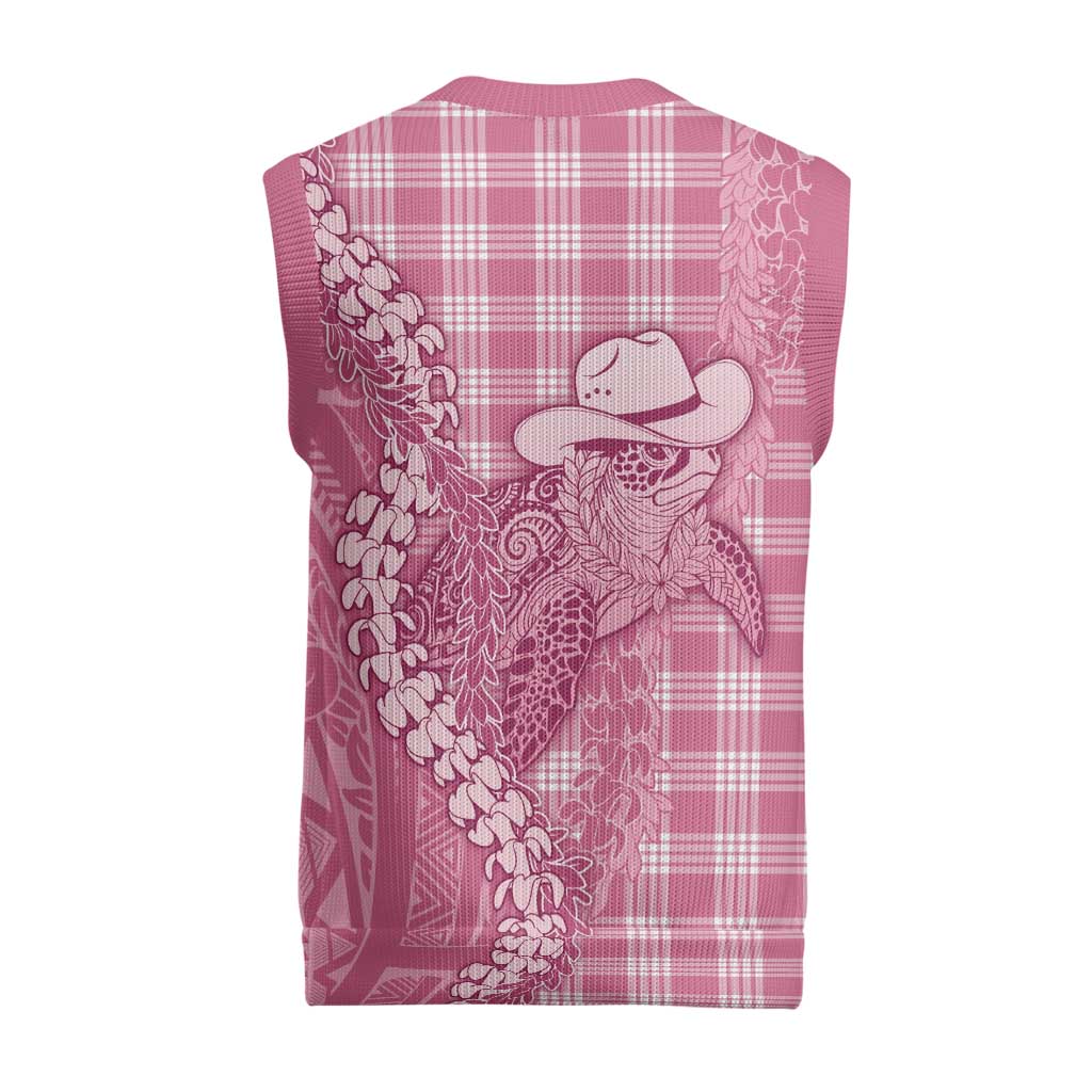 Pink Hawaii Palaka Cowboy Turtle Christmas Knitted V-Neck Vest Hawaiian Paniolo Puakenikeni Maile Lei - Polynesian Pride