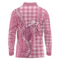 Pink Hawaii Palaka Cowboy Turtle Long Sleeve Polo Shirt Hawaiian Paniolo Puakenikeni Maile Lei - Polynesian Pride