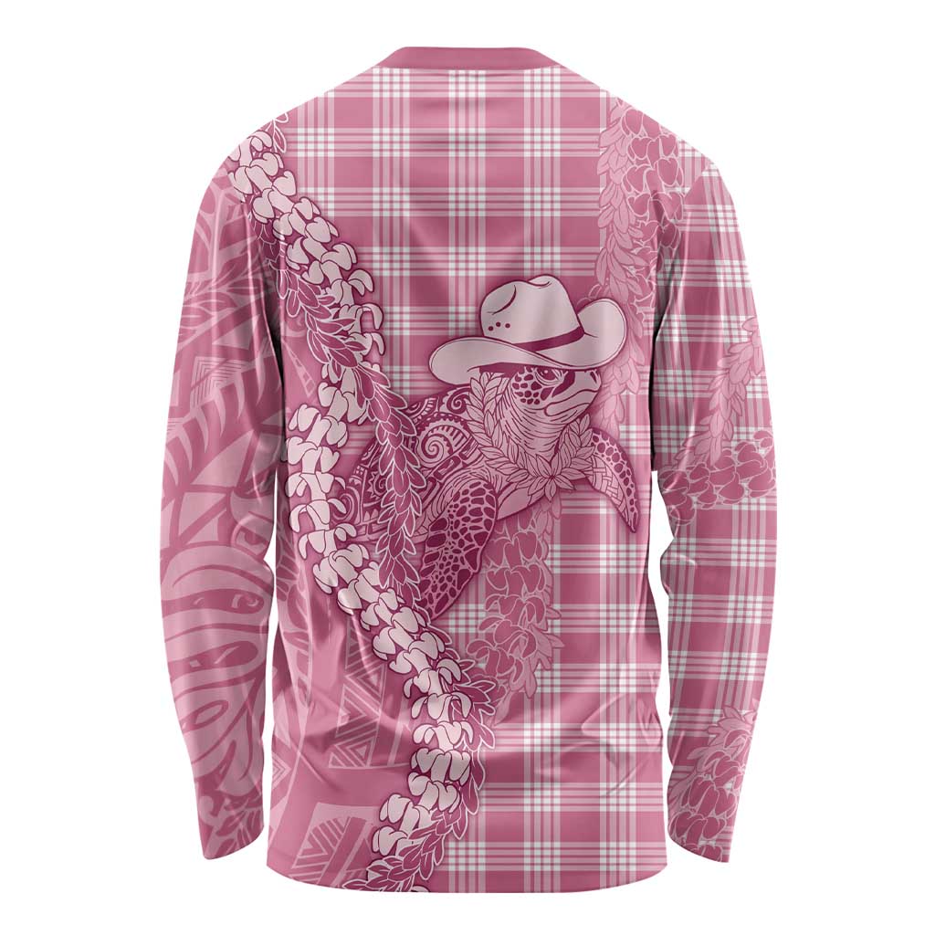 Pink Hawaii Palaka Cowboy Turtle Long Sleeve Shirt Hawaiian Paniolo Puakenikeni Maile Lei - Polynesian Pride