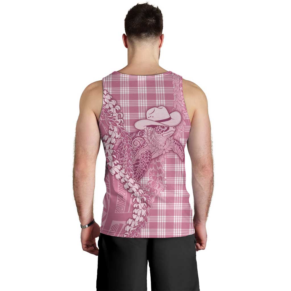 Pink Hawaii Palaka Cowboy Turtle Men Tank Top Hawaiian Paniolo Puakenikeni Maile Lei - Polynesian Pride