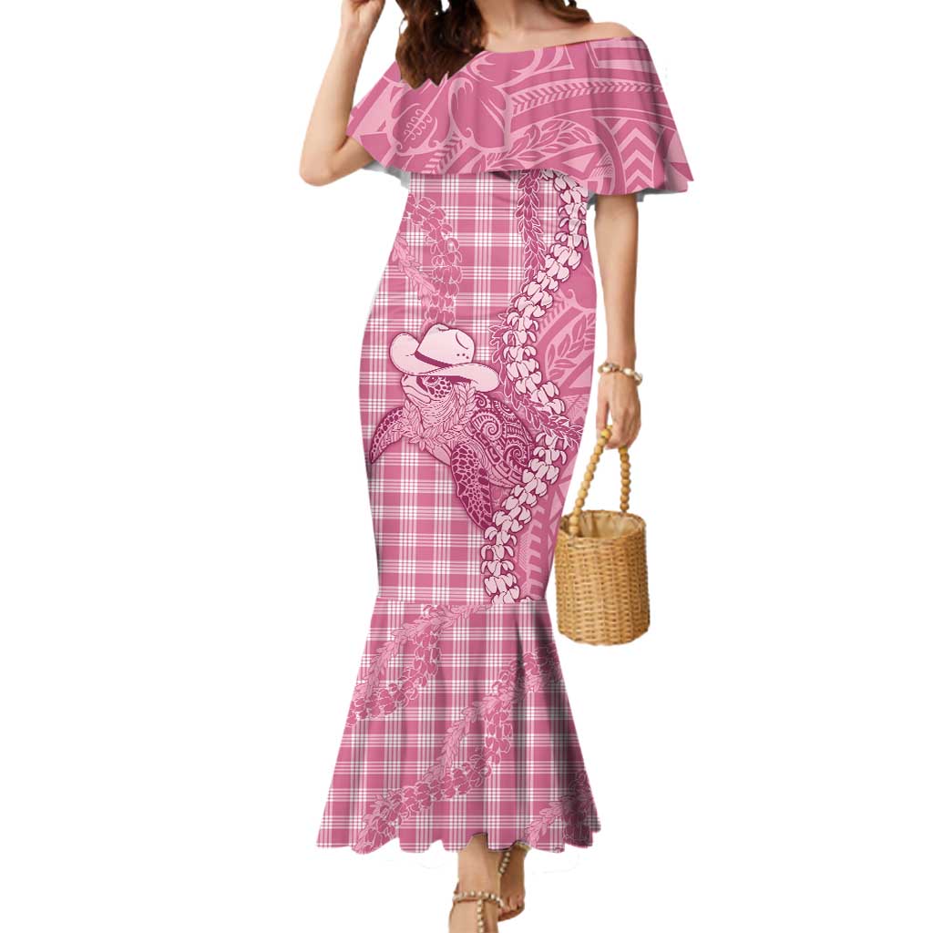 Pink Hawaii Palaka Cowboy Turtle Mermaid Dress Hawaiian Paniolo Puakenikeni Maile Lei - Polynesian Pride