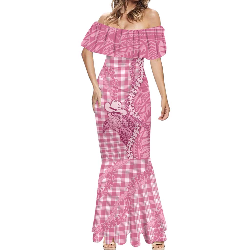 Pink Hawaii Palaka Cowboy Turtle Mermaid Dress Hawaiian Paniolo Puakenikeni Maile Lei - Polynesian Pride