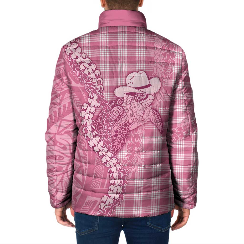 Pink Hawaii Palaka Cowboy Turtle Padded Jacket Hawaiian Paniolo Puakenikeni Maile Lei - Polynesian Pride