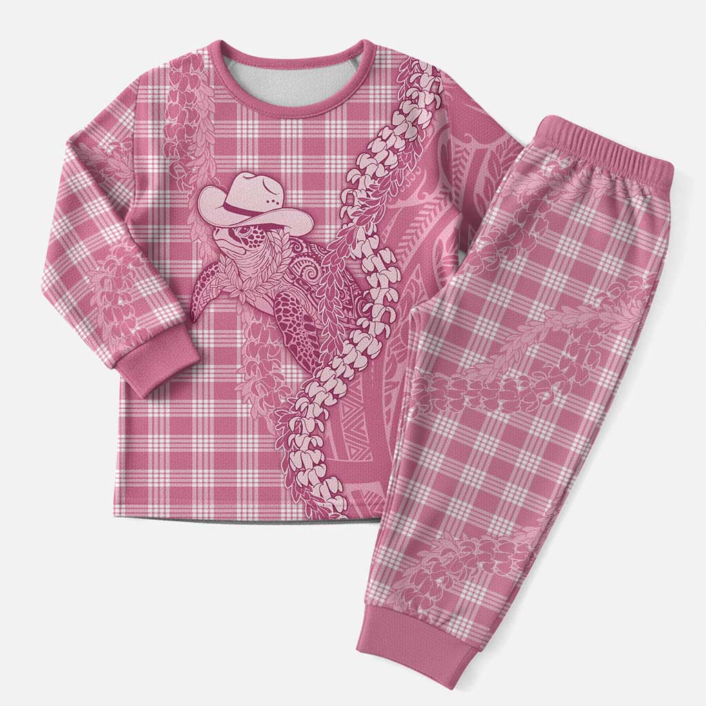 Pink Hawaii Palaka Cowboy Turtle Christmas Pajama Set Hawaiian Paniolo Puakenikeni Maile Lei - Polynesian Pride
