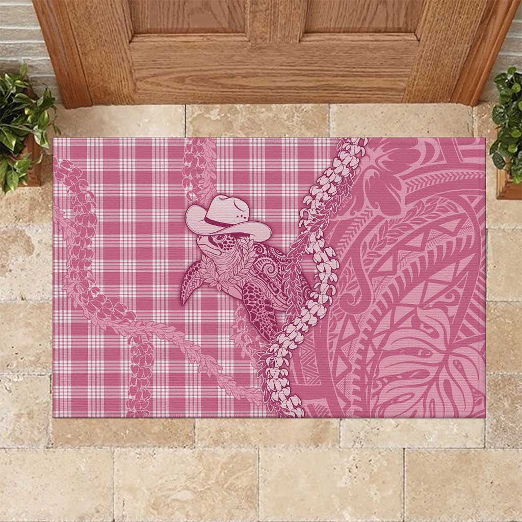 Pink Hawaii Palaka Cowboy Turtle Rubber Doormat Hawaiian Paniolo Puakenikeni Maile Lei - Polynesian Pride