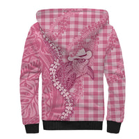 Pink Hawaii Palaka Cowboy Turtle Sherpa Hoodie Hawaiian Paniolo Puakenikeni Maile Lei - Polynesian Pride