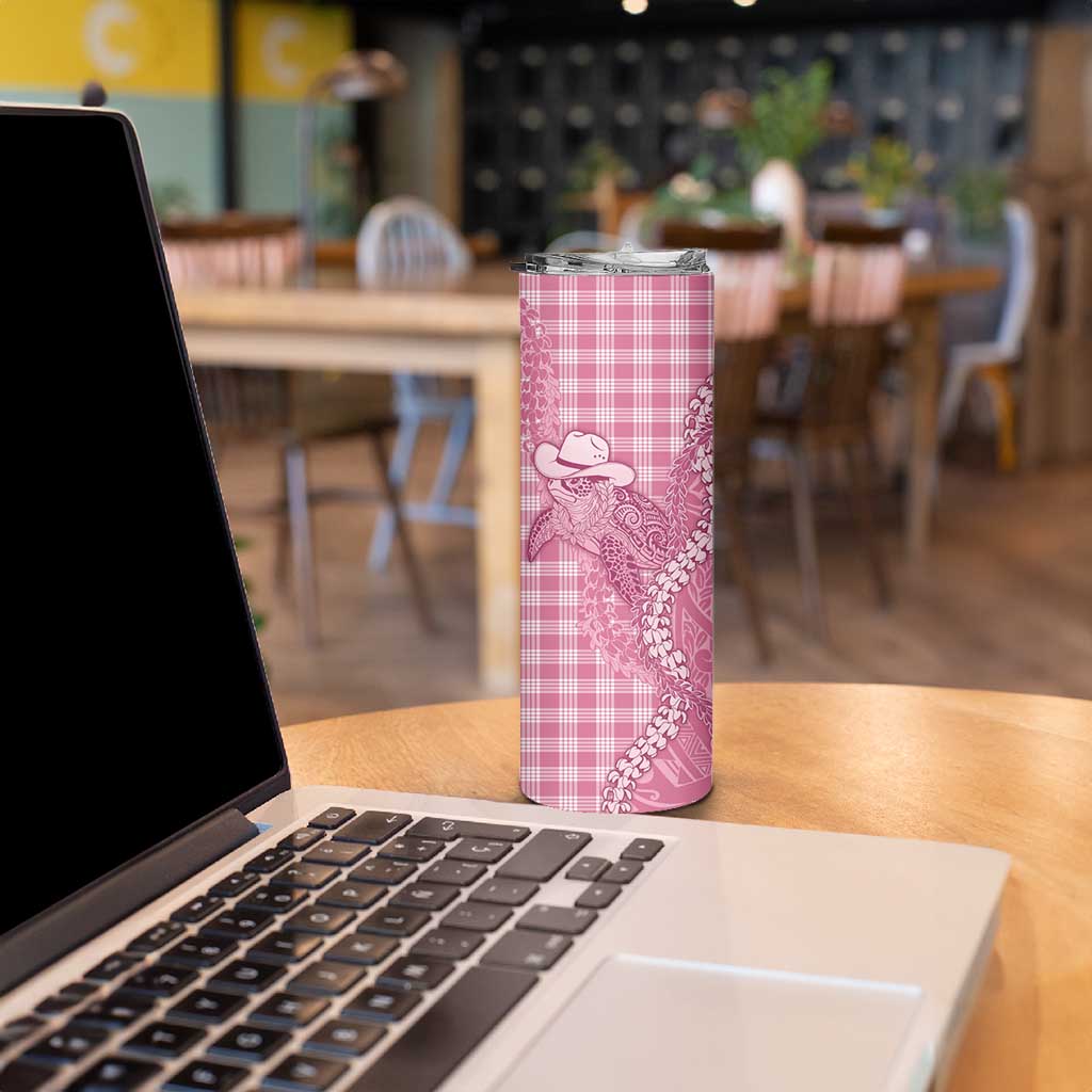 Pink Hawaii Palaka Cowboy Turtle Skinny Tumbler Hawaiian Paniolo Puakenikeni Maile Lei - Polynesian Pride