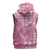 Pink Hawaii Palaka Cowboy Turtle Sleeveless Hoodie Hawaiian Paniolo Puakenikeni Maile Lei - Polynesian Pride