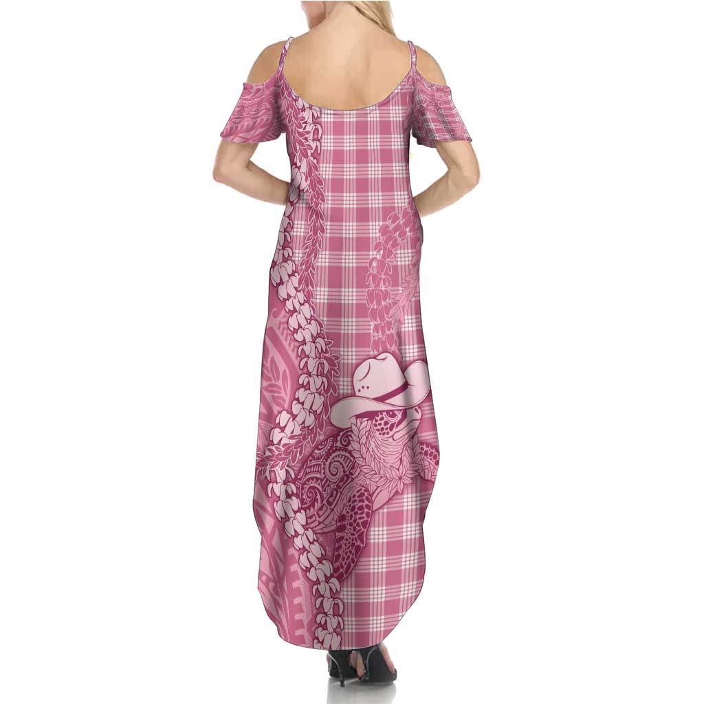 Pink Hawaii Palaka Cowboy Turtle Summer Maxi Dress Hawaiian Paniolo Puakenikeni Maile Lei - Polynesian Pride