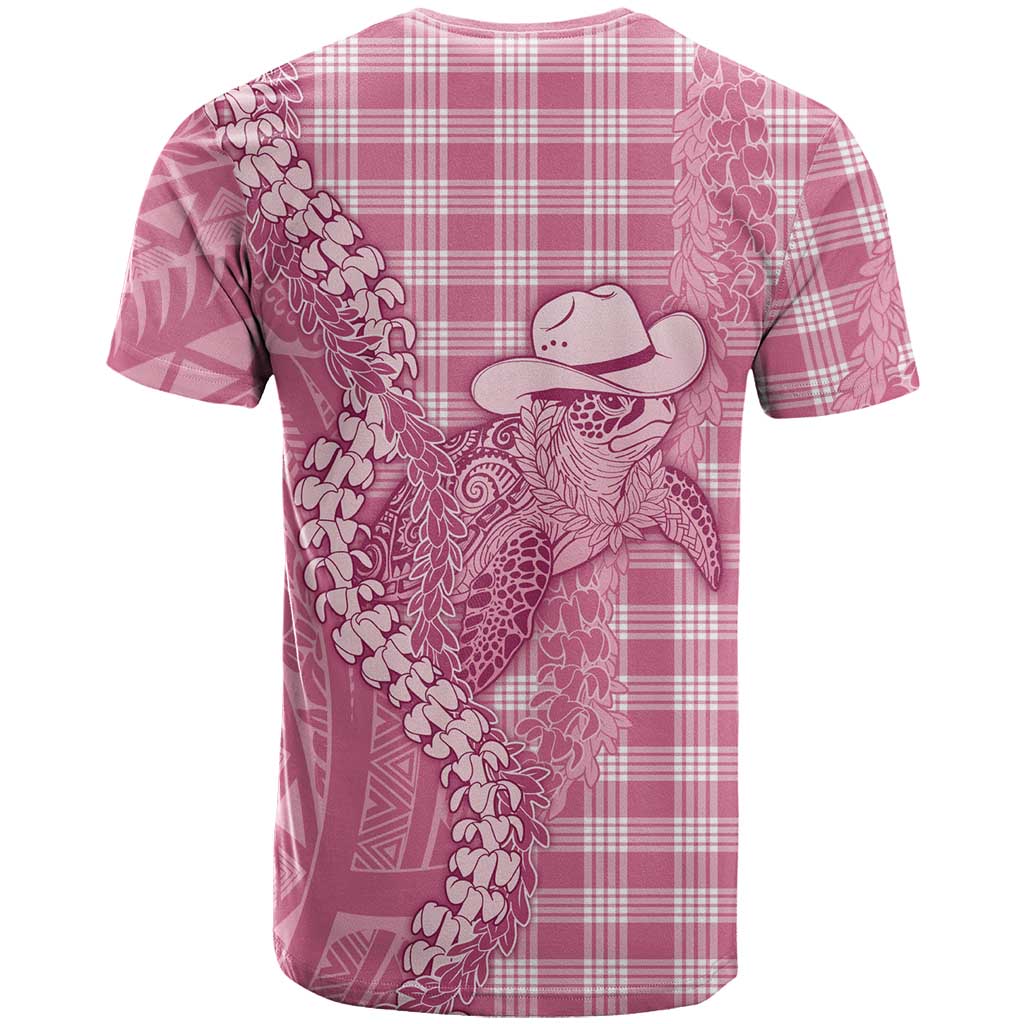 Pink Hawaii Palaka Cowboy Turtle T Shirt Hawaiian Paniolo Puakenikeni Maile Lei - Polynesian Pride