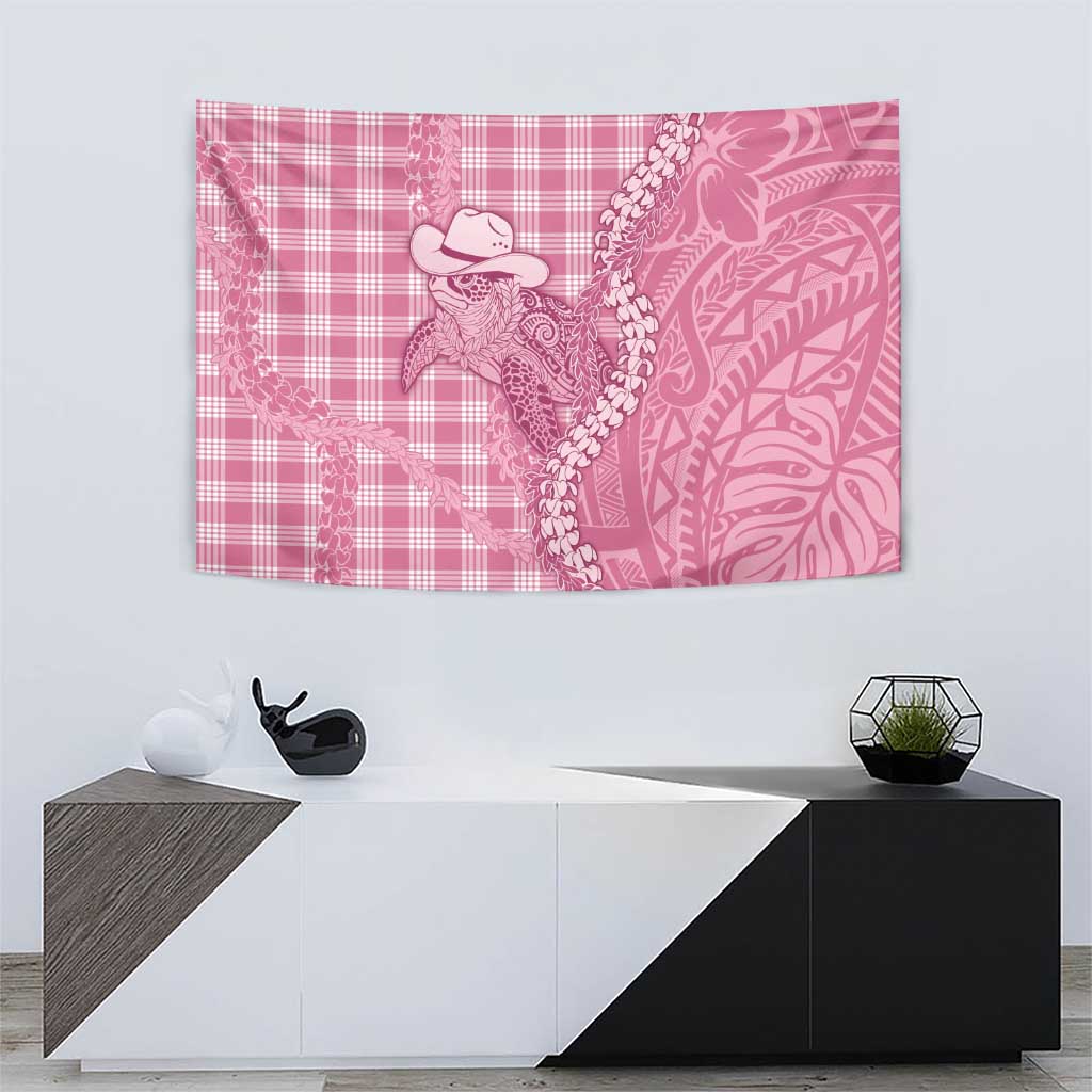 Pink Hawaii Palaka Cowboy Turtle Tapestry Hawaiian Paniolo Puakenikeni Maile Lei - Polynesian Pride