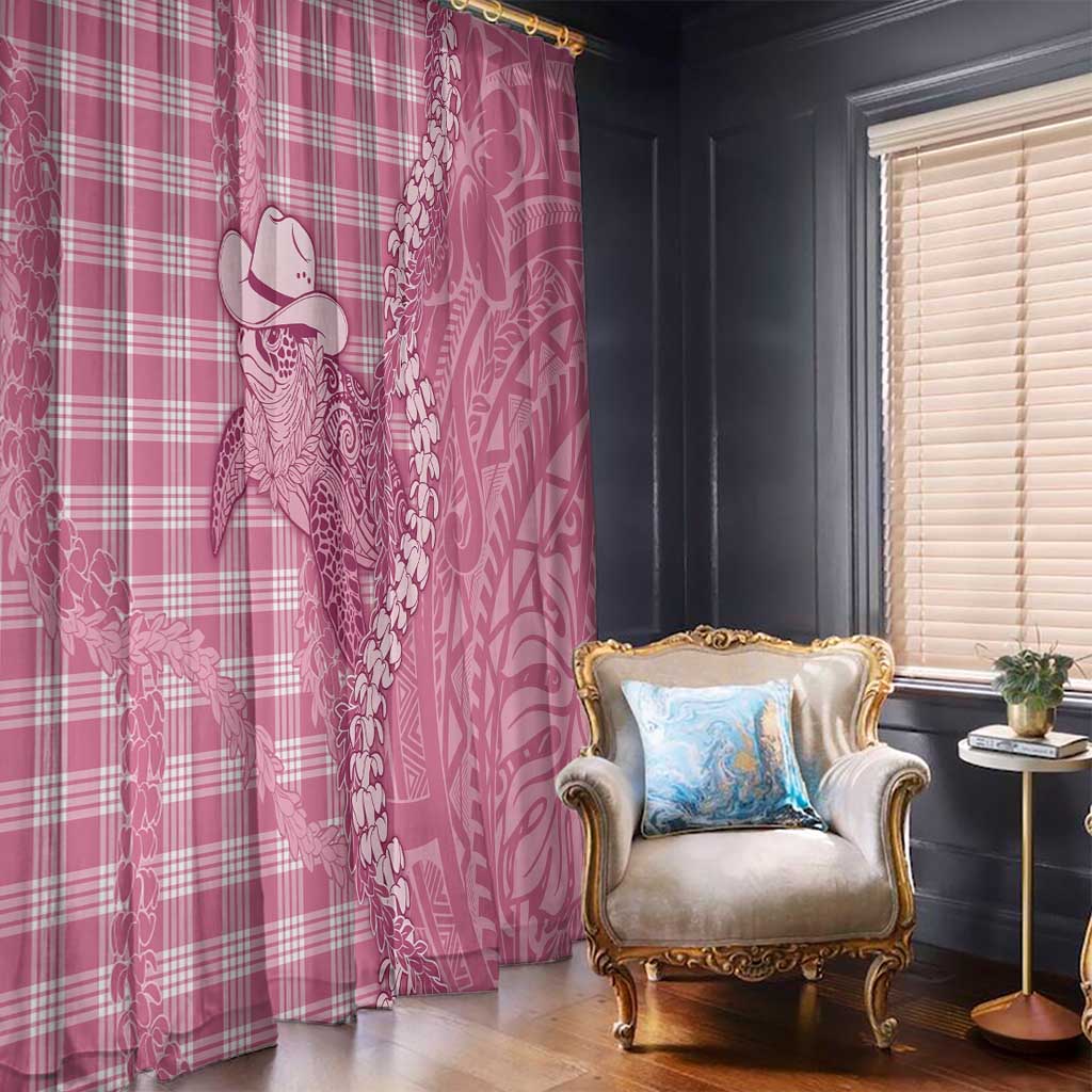 Pink Hawaii Palaka Cowboy Turtle Window Curtain Hawaiian Paniolo Puakenikeni Maile Lei - Polynesian Pride