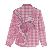 Pink Hawaii Palaka Cowboy Turtle Women Casual Shirt Hawaiian Paniolo Puakenikeni Maile Lei - Polynesian Pride