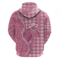Pink Hawaii Palaka Cowboy Turtle Zip Hoodie Hawaiian Paniolo Puakenikeni Maile Lei - Polynesian Pride