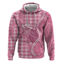 Pink Hawaii Palaka Cowboy Turtle Zip Hoodie Hawaiian Paniolo Puakenikeni Maile Lei - Polynesian Pride